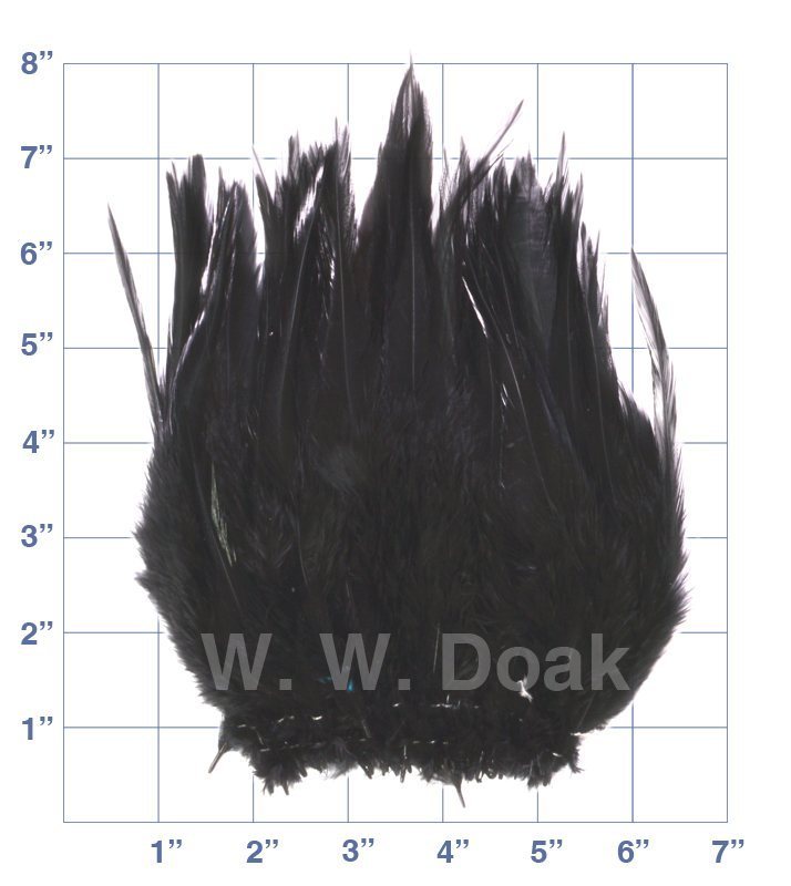 Strung Saddle Hackle - 6"-8" - Dyed Black